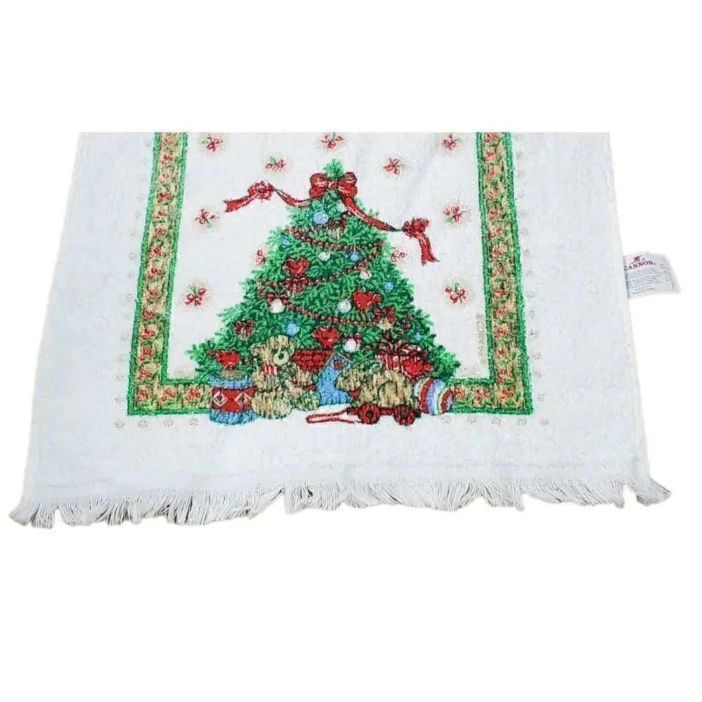 Cannon Kitchen Dish Tea Towl Christmas Tree Cream Fringe Holiday Winter Vintage